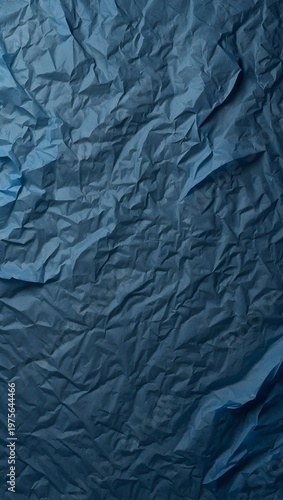 Blue Crumpled Paper Texture – Wrinkled Poster Mockup Background with Realistic Folds and Creases