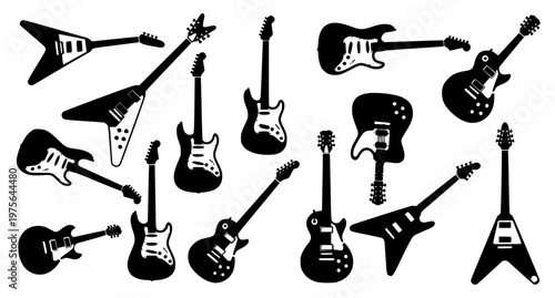 Electric Guitar Silhouette Vector Illustration Set