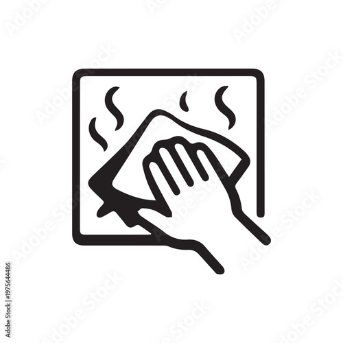 Hand wiping hot surface with a cloth for hygienic cleaning and sanitation