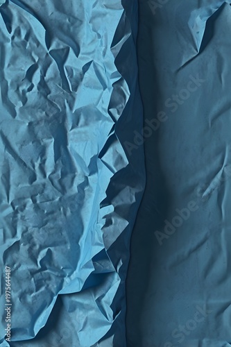 Blue Crumpled Paper Texture – Wrinkled Poster Mockup Background with Realistic Folds and Creases