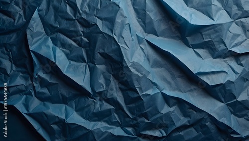 Blue Crumpled Paper Texture – Wrinkled Poster Mockup Background with Realistic Folds and Creases