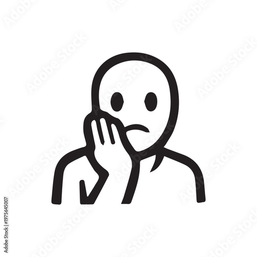 Minimalist pictogram of a person holding their cheek with a sad expression