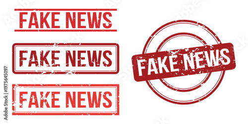Fake News Rubber Stamp Red Grunge Fake News Label Illustration