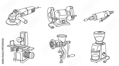 grinder , six black Continuous Line Art (Single Line) vector set collection , white background , PNG and SVG