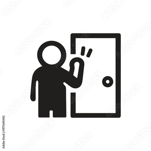 Modern flat design icon of a person knocking on a door signifying arrival