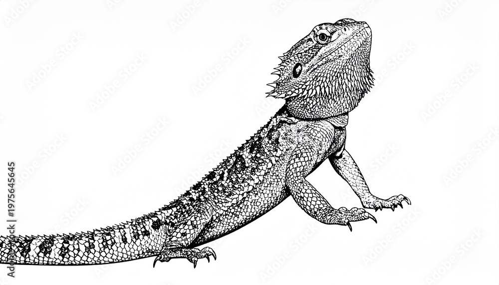 Naklejka premium Spiny lizard with textured scales on clean background, detailed reptile close-up, natural camouflage, sharp spikes, alert posture, wildlife subject, isolated animal, high-resolution studio image