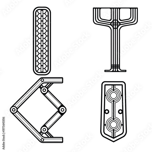Car Foot Pedals and Scissor Jack Mechanical Line Art