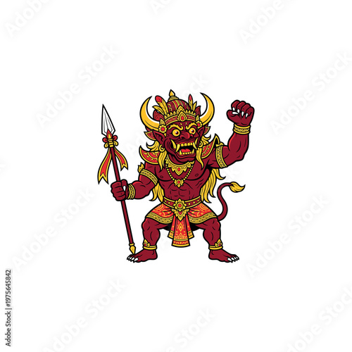 Red and gold mythical creature warrior.