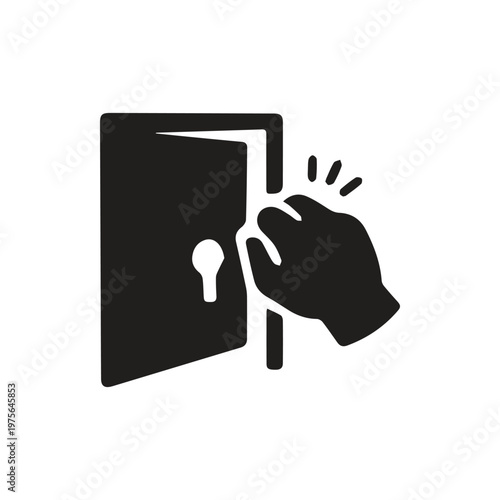 Knocking hand on an ajar door inviting access or indicating presence