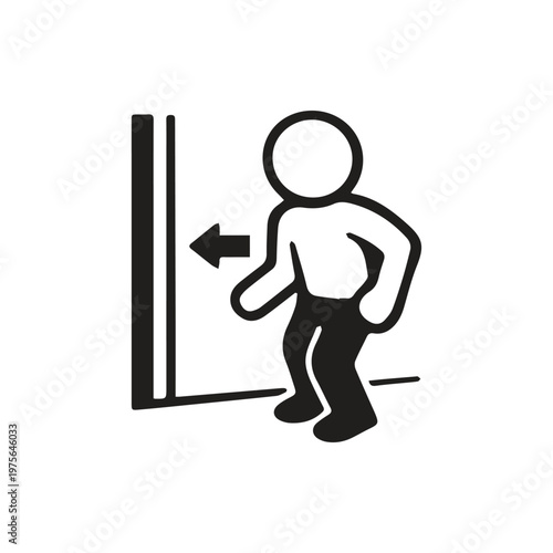 Clear Visual Icon of a Person Exiting Through a Doorway with an Indicative Arrow Guiding the Way Out