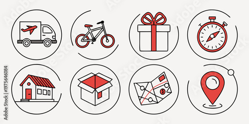 Various icons of vehicles and traffic signs including cars, trucks, bicycles, and stop signs