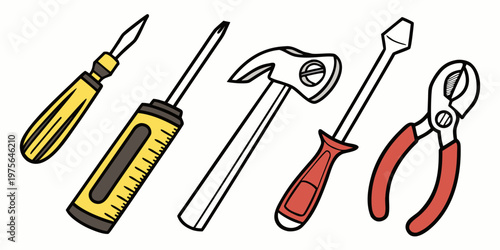 A colorful collection of household utensils and kitchen tools