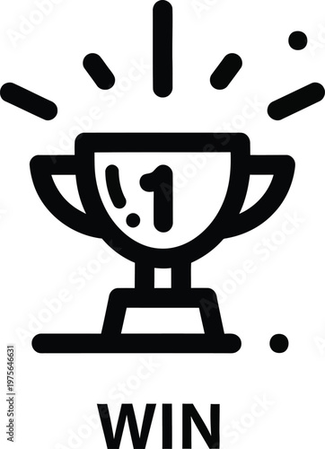 First Place Trophy Icon with Number 1 and Radiating Lines, Victory Symbol