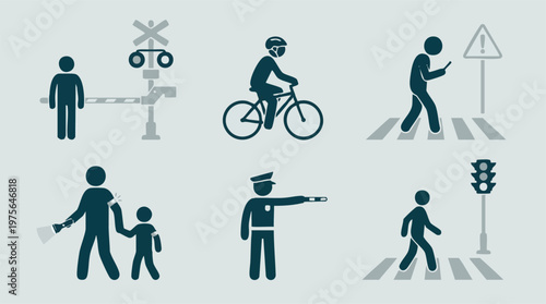 Road Safety Pictograms and Traffic Awareness Icons Set