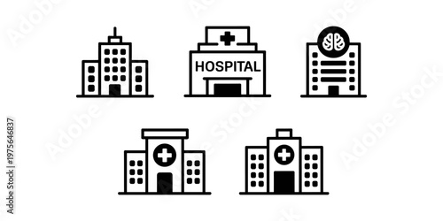 Hospital Building Icon Set Medical Center Clinic Healthcare Facility Vector Line Icons