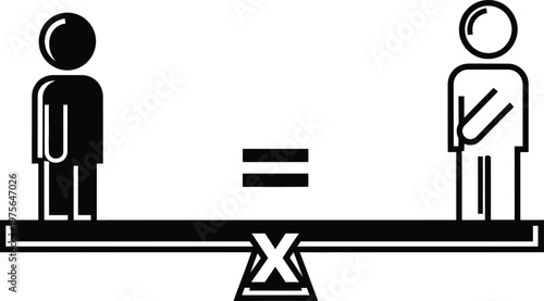 Equality concept: balanced scale with diverse people icons, symbolizing fairness and justice.