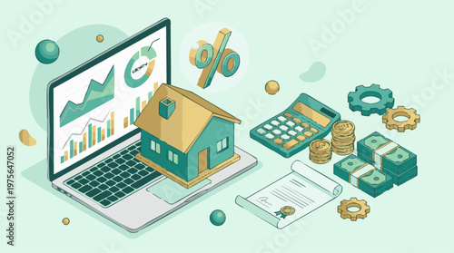 Real Estate Investment, Mortgage, and Financial Growth Concept Illustration