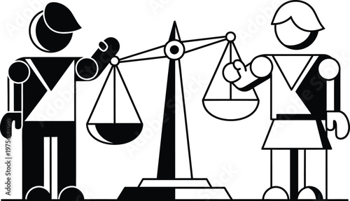 Justice balance scales weighing two figures, legal concept, equality concept