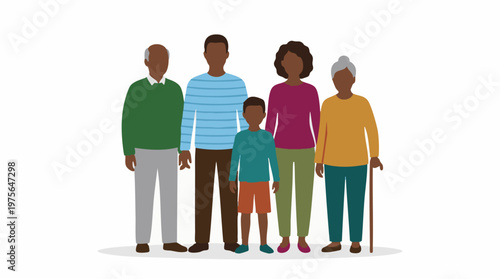 Intergenerational African American family portrait illustration