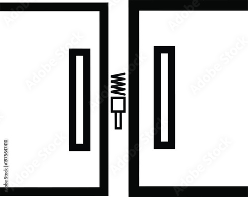 Minimalist illustration of a spring mechanism connecting two blocks, conceptualizing connection.