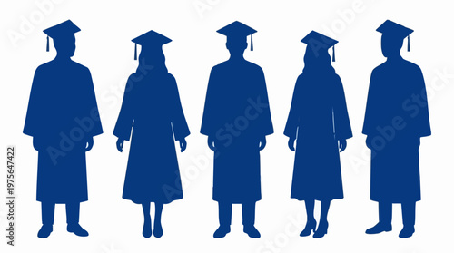 Vector silhouettes of male and female graduates in academic attire