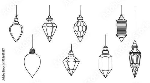 plumb bob , six black Continuous Line Art (Single Line) vector set collection , white background , PNG and SVG