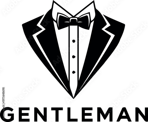 Gentleman tuxedo icon displays a formal suit and bowtie illustration that serves as a professional branding element for luxury fashion services.