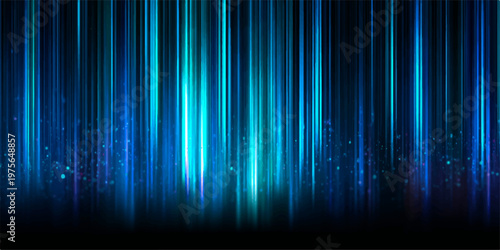 Dynamic, vertical light beams of blue, creating a mesmerizing visual spectacle in this image. Evoking futuristic and digital concepts.