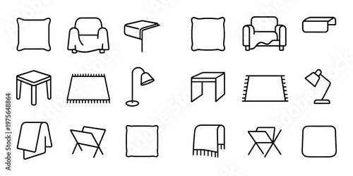 Home furniture icons displaying cushions and chairs in grid