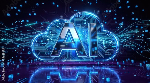 Artificial intelligence cloud computing network infrastructure concept, digital data processing.