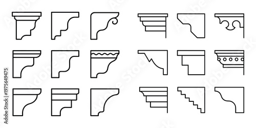 Decorative corbel and bracket icons arranged in grid on white