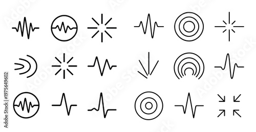 Waveform and signal icons arranged in grid on white background