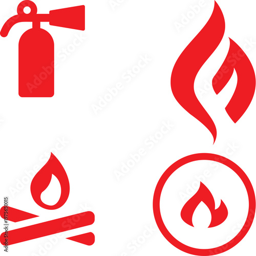 Red Fire Safety Icons vector illustration