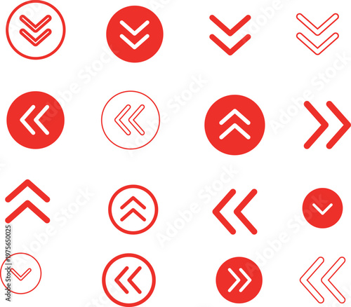 Red arrow icons in circles and without circles direction
