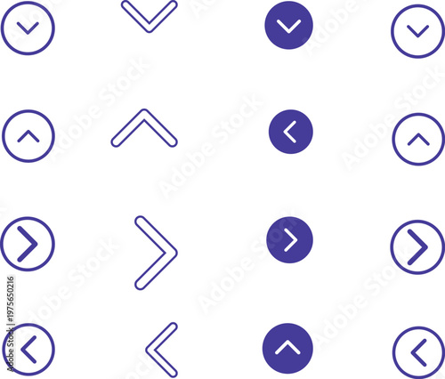 Set of Purple Arrow Icons on White Background navigation arrows