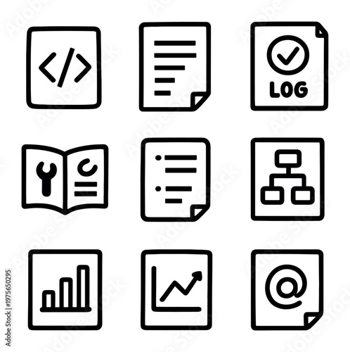 Document and data icons representing logs charts and code files