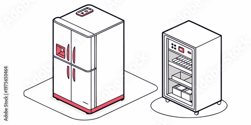 Two modern open refrigerators showing interior storage compartments