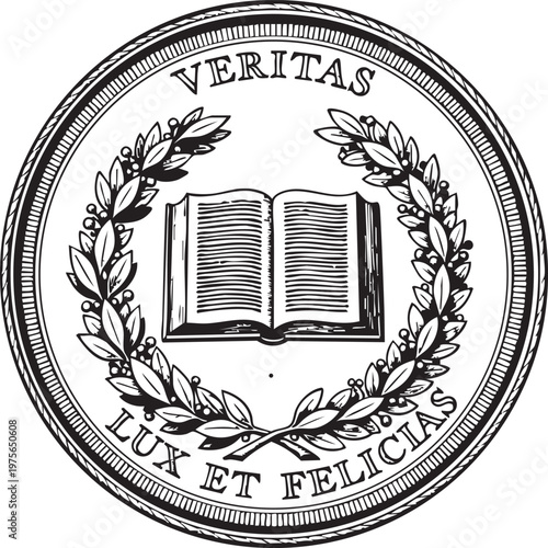 Veritas Lux Et Felicias Open Book Laurel Wreath Seal