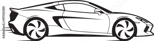 A sleek sports car speeds along the road in a dynamic illustration.