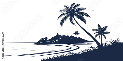 Palm tree silhouetted against a serene ocean sunset