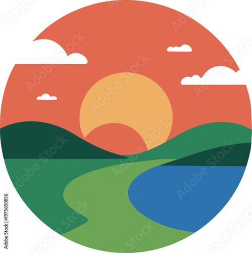 노을 감성 자연 그라데이션 로고 일러스트