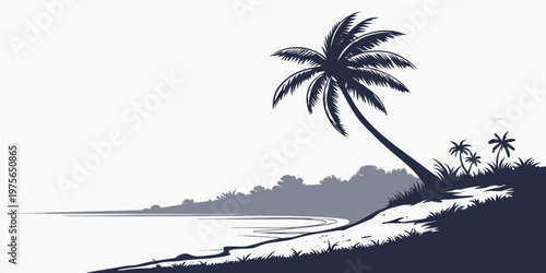 Palm tree silhouetted against a sunset sky and ocean