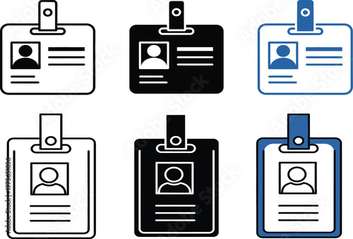 Id card icons set various styles and colors for identification