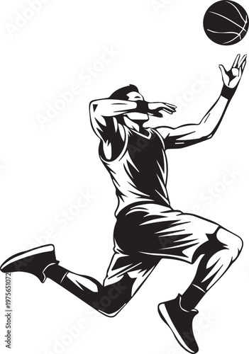 Man in sports attire jumping to catch a basketball in mid-air motion