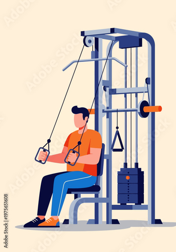 Man working out on a cable machine at the gym.