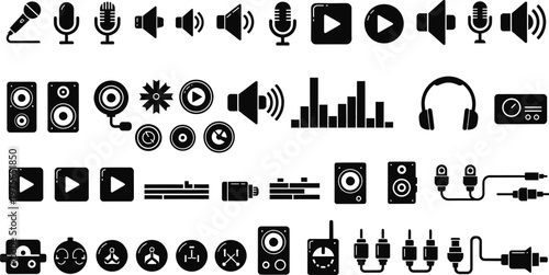 Photos Collection of black audio and recording equipment icons