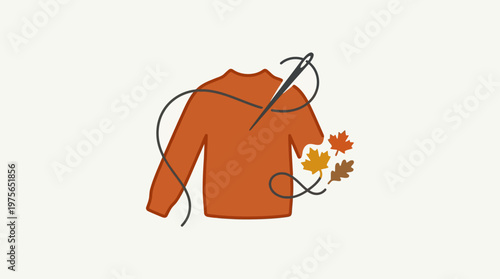 Autumn Sweater Repair with Needle and Thread