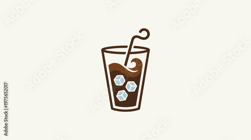 Refreshing Iced Coffee In A Tall Glass With Ice Cubes And Straw