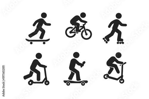 Extreme sports silhouette icon set in simple flat vector style