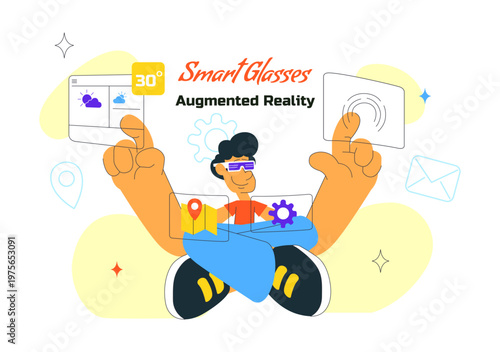 Smart Glasses Augmented Reality Illustration With Futuristic Interface, Digital Navigation Icons, Wearable Technology and Modern Innovation Design